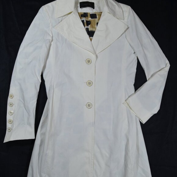 Tahari white trench coat, water resistant mod trench jacket, buttons, pockets M - Picture 3 of 16